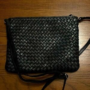 Black Woven Leather Crossbody